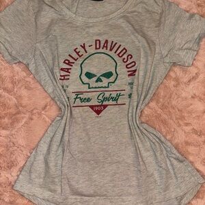 Harley-Davidson Gray Tee with Red and Green Print